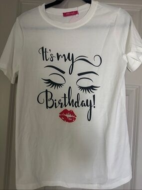 It's My Birthday! Graphic Tee - White with Black & Red Print